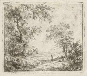 Landschap met tekenaar en wandelaar door Hermanus Fock