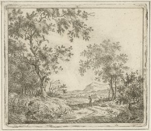Landschap met tekenaar en wandelaar Zes landschappen (series title) door Hermanus Fock