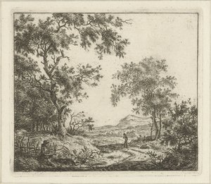 Landschap met tekenaar en wandelaar door Hermanus Fock