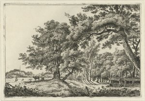 Landschap met twee koeien in de schaduw door Hermanus Fock