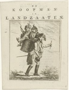 Liedblad en spotprent met soldaten Spotprent op Willem V De koopman in Landzaaten (titel op object) door Hermanus Fock