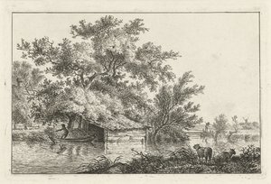Schuitje bij boothuis door Hermanus Fock