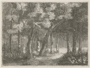 Jager en zijn hond in het bos door Hermanus Jan Hendrik van Rijkelijkhuysen