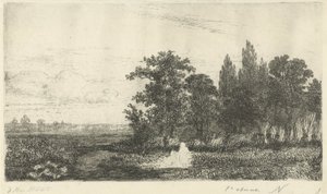 Man en vrouw bij een beekje aan de bosrand door Hermanus Jan Hendrik van Rijkelijkhuysen