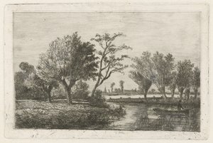 Rivier met een hengelaar in een boot
