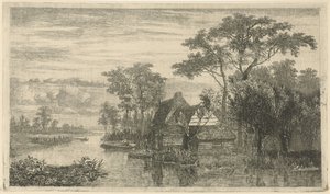 Riviergezicht met hengelaars door Hermanus Jan Hendrik van Rijkelijkhuysen