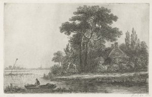 Rivierlandschap met baken