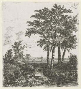 Vier bomen aan een sloot door Hermanus Jan Hendrik van Rijkelijkhuysen