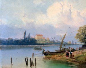 Mensen bij de Boten in Nederland, ca. 1835-1882 door Hermanus Koekkoek