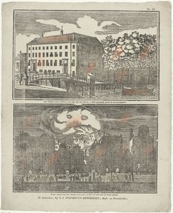 De gevangenis te Amsterdam en een brandend grachtenhuis door Hermanus Numan