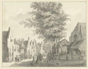 Markt in het dorp Valkenburg door Hermanus Petrus Schouten