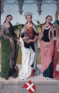 St. Catharina, de Maagd Maria en St. Barbara, van het Hoofdaltaar van de St. Nicolaaskerk, 1481 (detail) door Hermen Rode