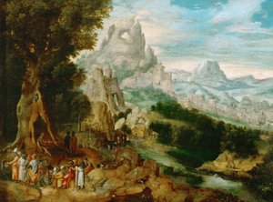 Landschap met Sint Jan de Doper predikend