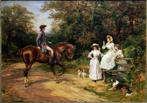Een ontmoeting bij een hek door Heywood Hardy