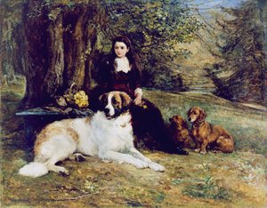 Meisje met Hond door Heywood Hardy