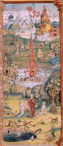 De tuin der lusten (Jardín de las Delicias). Vierde wandtapijt in de serie. Voor 1560. door Hieronymus (after) Bosch