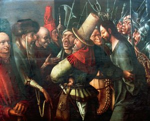 Christus voor Pilatus gebracht, door Jheronimus Bosch, olieverf op paneel. Nederland door Hieronymus Bosch