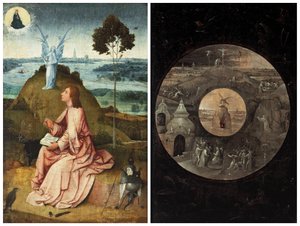 Johannes op Patmos / Taferelen uit het lijden van Christus door Hieronymus Bosch