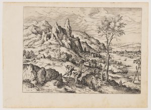 Daphne vervolgd door Apollo, uit Landschappen met bijbelse en mythologische scènes door Hieronymus Cock