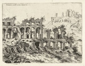 Gezicht op het Colosseum en de Palatijn door Hieronymus Cock