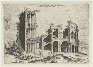 Gezicht op het Septizonium en het Colosseum in Rome door Hieronymus Cock