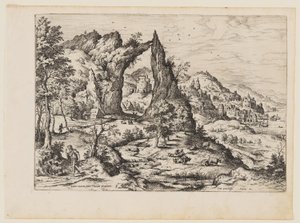 Juda en Tamar, uit Landschappen met Bijbelse en Mythologische Taferelen door Hieronymus Cock