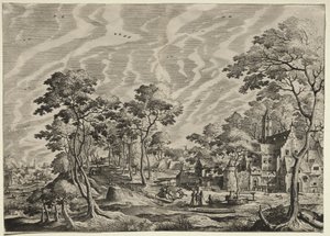 Landschap met een kasteel aan de rechterkant, 1630 door Hieronymus Cock
