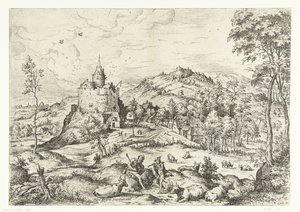 Mercurius en Argus Landschappen met bijbelse en mythologische scènes (series title) door Hieronymus Cock