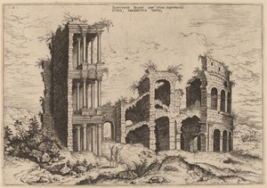 Het Septizonium en het Colosseum door Hieronymus Cock