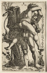 Hercules en Antaeus door Hieronymus Hopfer