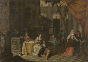 Elegant gezelschap op een terras, 1669