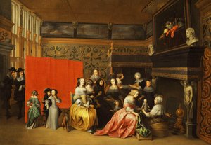Dames die de Geboorte van een Kind Vieren in een Elegant Boudoir