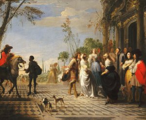 De gelijkenis van de verloren zoon - De verloren zoon verlaat het huis door Hieronymus Janssens
