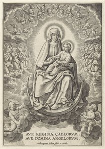 Maria met het Christuskind op de maansikkel door Hieronymus Wierix
