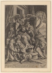 De Heilige Verwantschap door Hieronymus Wierix after Denys Calvaert