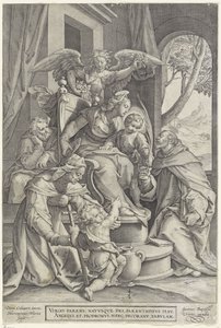 Heilige Familie met Elizabeth en Johannes de Doper, naar Denys Calvaert, 1563 - voor 1611 door Hieronymus or Jerome Wierix