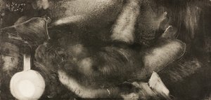 Vrouw achterovergeleund op haar bed door Hilaire Germain Edgar Degas