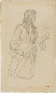 Jonge vrouw die mandoline speelt, studie voor portret van Mlle. Fiocre in het ballet "La Source".