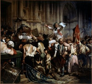 Franse Revolutie: De veroveraars van de Bastille voor het stadhuis van Parijs in 1789 door Hippolyte Delaroche, 1839