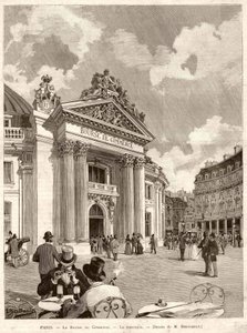 De Beurs in Parijs in 1889. Tekening door M. Berteault
