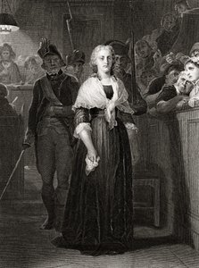 Marie Antoinette voor het Revolutionaire Tribunaal, 14 oktober 1793, gegraveerd door William French (ca.1815-98)