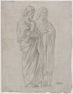 Twee staande figuren (studie voor het linker gedeelte van De missie van de apostelen) door Hippolyte Jean Flandrin