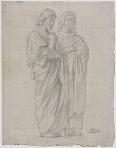 Twee staande figuren studie voor het linker gedeelte van De missie van de apostelen door Hippolyte Jean Flandrin