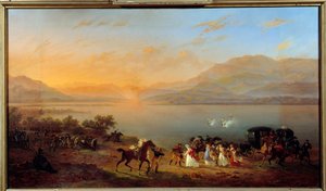 Aanval op de koets van Josephine de Beauharnais, Madame Bonaparte, aan de oevers van het Gardameer, door Oostenrijkse boten, 30 juli