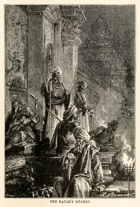 De wachters van de Radja, uit De Reis om de Wereld in Tachtig Dagen door Jules Verne (1828-1905), gegraveerd door Adolphe François Pannemaker (1822-1900), 1873