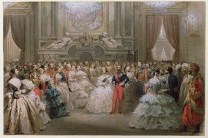 Koningin Victoria (1819-1901) en Prins Albert (1819-61) bij een galadiner gegeven door Napoleon III en Eugenie, 1853