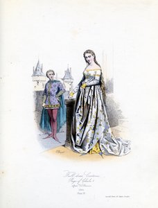 Adellijke vrouw in vol ornaat door Hippolyte Louis and Polydore Pauquet