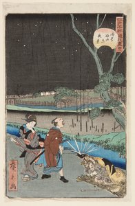 Nr. 18, Nachtelijke scène bij Horitahara in Asakusa door Hirokage Utagawa