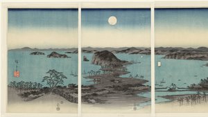 Avond panorama op de acht gezichten op Kanazawa in de provincie Musashi door Hiroshige (I) , Utagawa