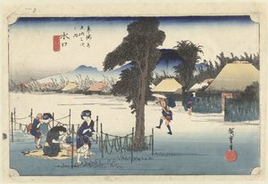 Minakuchi, het beroemde streekproduct kanpyo door Hiroshige (I) , Utagawa